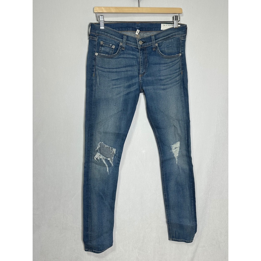Rag‎ & Bone Skinny Jeans Carmine Blue Distressed Ripped Denim Size 27